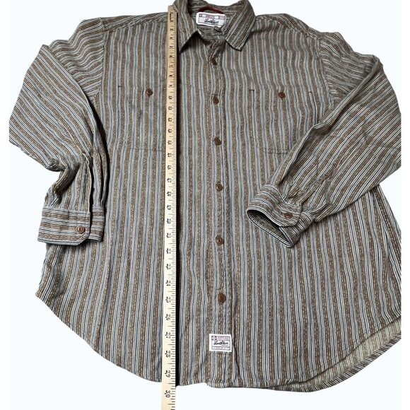 Levis Brown & Blue Striped Button-Up Shirt L 100% Cotton Mens Western Workwear - Picture 5 of 8